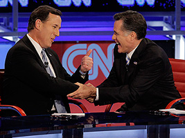 Santorum and Romney shaking hands